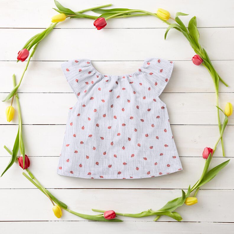 Mušelín / dvojitá mačkaná tkanina Beruška digitální potisk | Poppy Fabrics – bílá,  image number 7