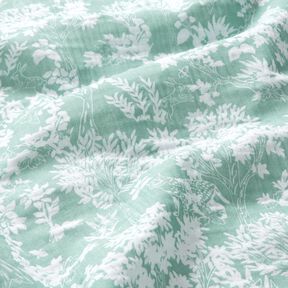 Mušelín / dvojitá mačkaná tkanina Květinový vzor – eukalyptová/bílá, 