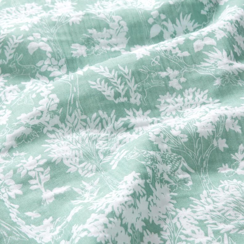 Mušelín / dvojitá mačkaná tkanina Květinový vzor – eukalyptová/bílá,  image number 2