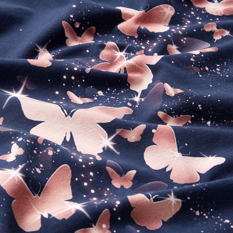 Bavlněný žerzej Třpytiví motýly | Glitzerpüppi – noční modrá/starorůžová, image number 8