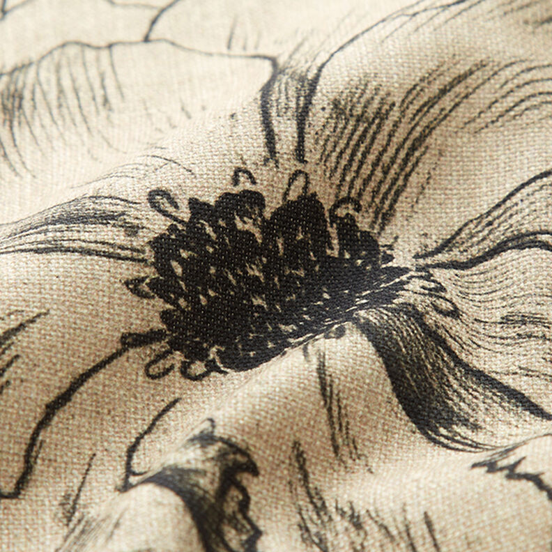 Dekorační látka Polopanama Nakreslené květiny – sasanková/černá,  image number 2