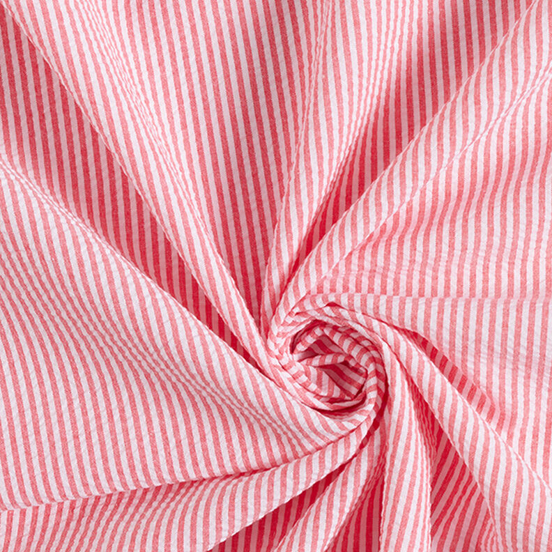 Seersucker bavlněná směs proužkovaná – červená/vlněná bílá,  image number 3