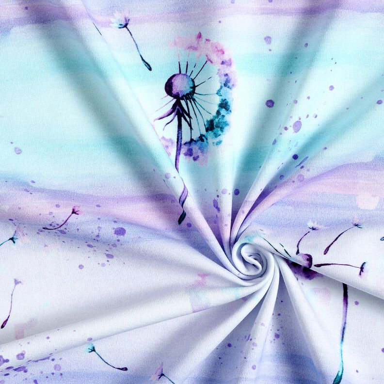 Bavlněný žerzej Akvarelové pampelišky | Glitzerpüppi  – červenofialková/baby modra,  image number 3