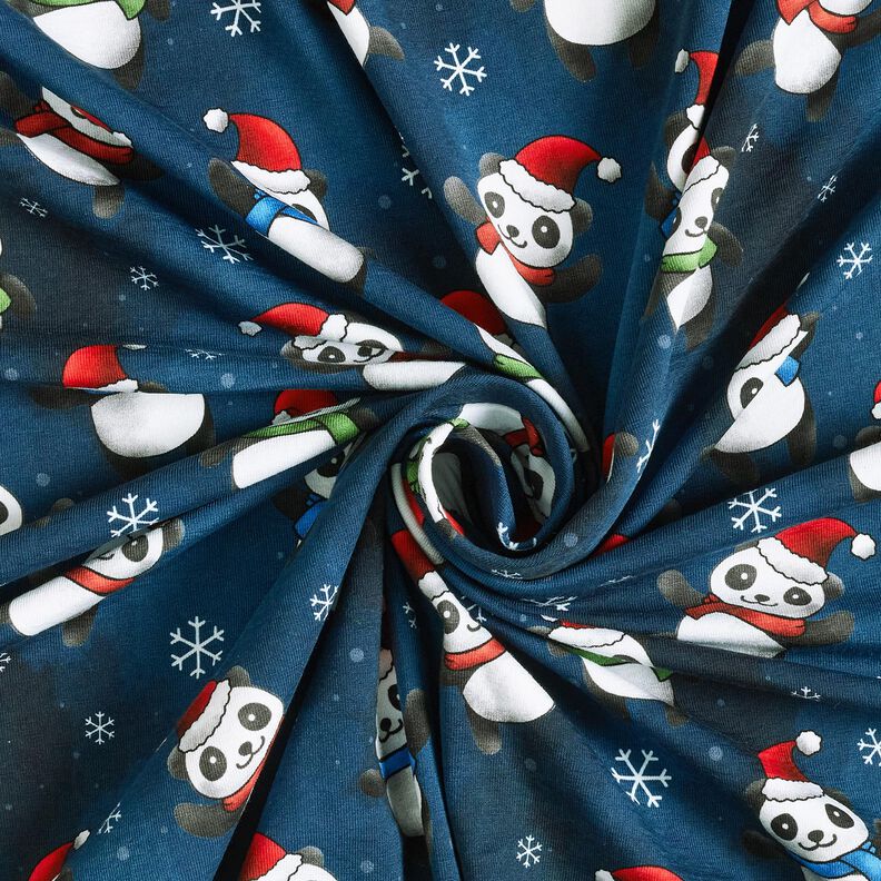 Bavlněný žerzej Panda ve vánočním duchu | Glitzerpüppi – noční modrá/chili, image number 3