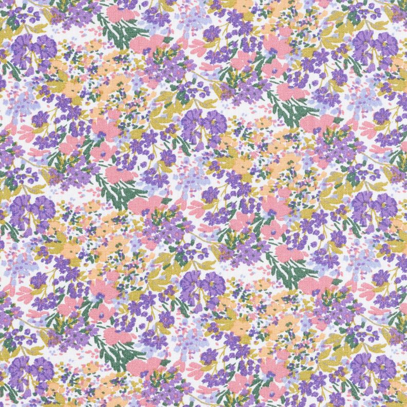Bavlněná látka Kreton Moře květin – bílá/levandulová,  image number 1