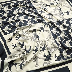 Saténový panel - vlaštovky | Katia Fabrics – antracitová/kremová, 
