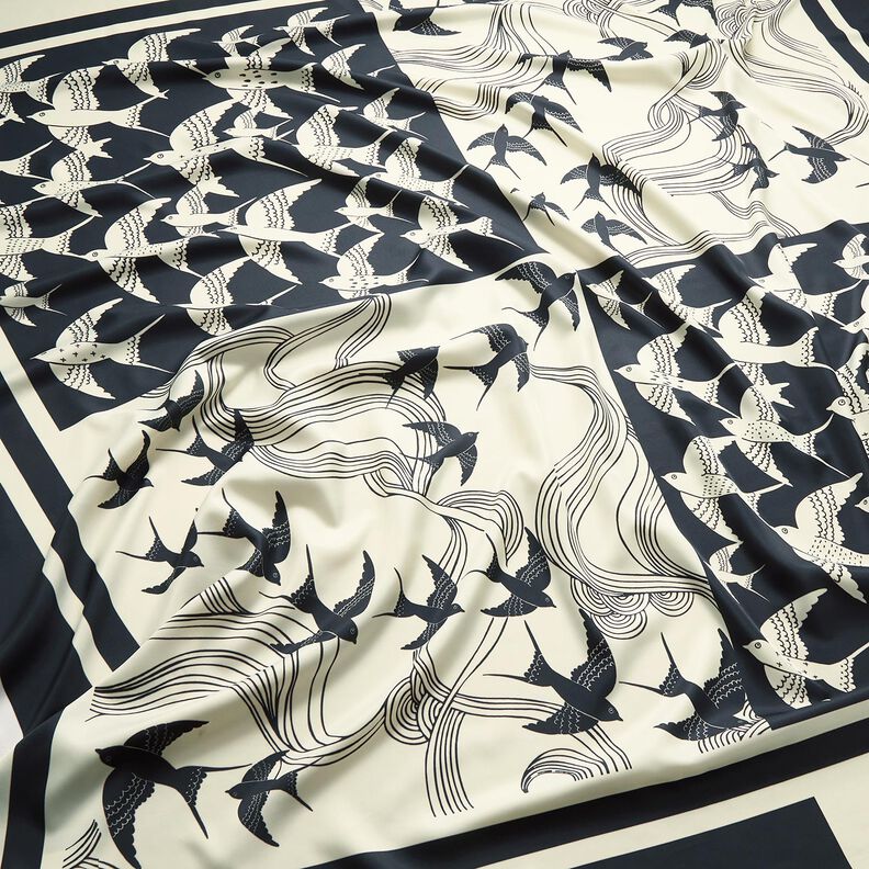 Saténový panel - vlaštovky | Katia Fabrics – antracitová/kremová, image number 2