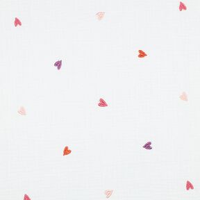 Mušelín / dvojitá mačkaná tkanina Vyšívaná srdce | Poppy Fabrics – bílá/rose, 