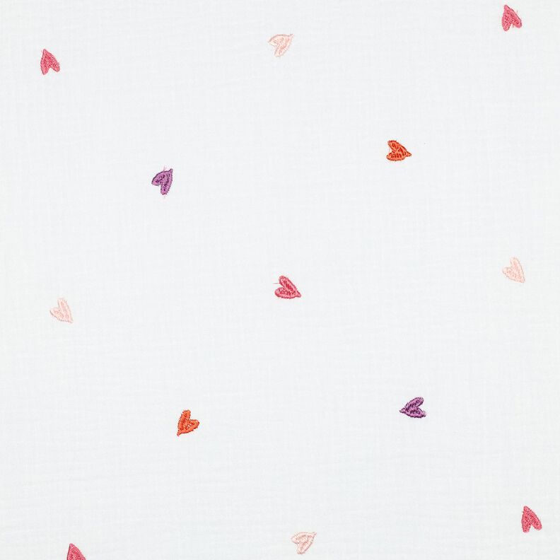 Mušelín / dvojitá mačkaná tkanina Vyšívaná srdce | Poppy Fabrics – bílá/rose, image number 1