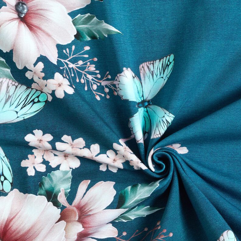 Bavlněný žerzej Motýlí louka | Glitzerpüppi  – lehký benzín/rose,  image number 3