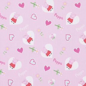 Bavlněný popelín Prasátko Peppa srdce Licenční látky | ABC Ltd – pastelově fialová, 