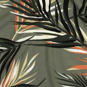 Viskózová tkanina Streč palmové listy – světle khaki/terracotta, 