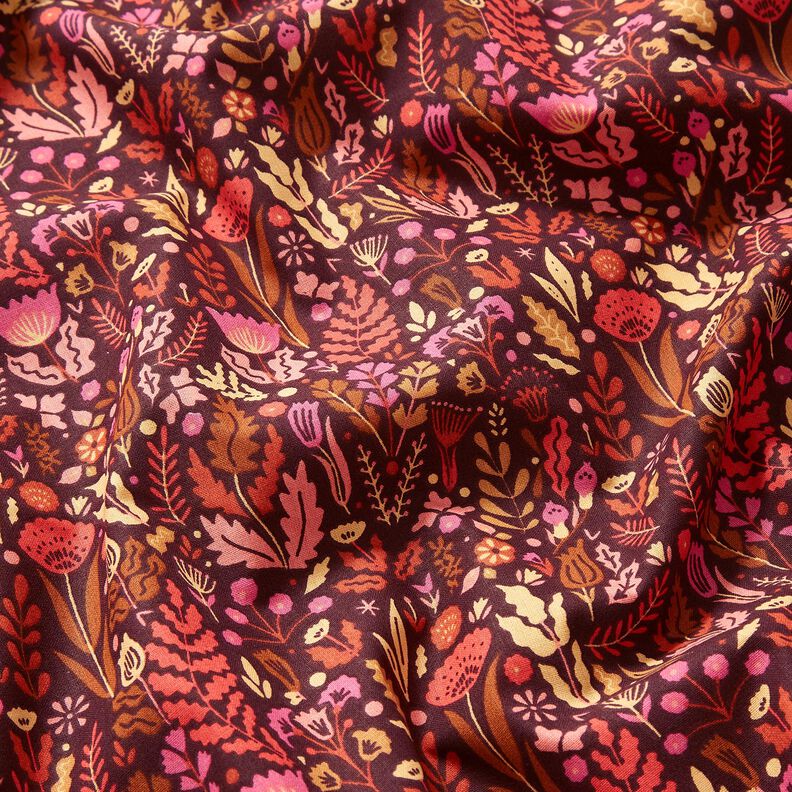 Bavlněná látka Kreton Divoké květiny – merlot/purpurová, image number 2