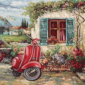 Dekorační panel Gobelín Vespa – karmínově červená/světle béžová, 