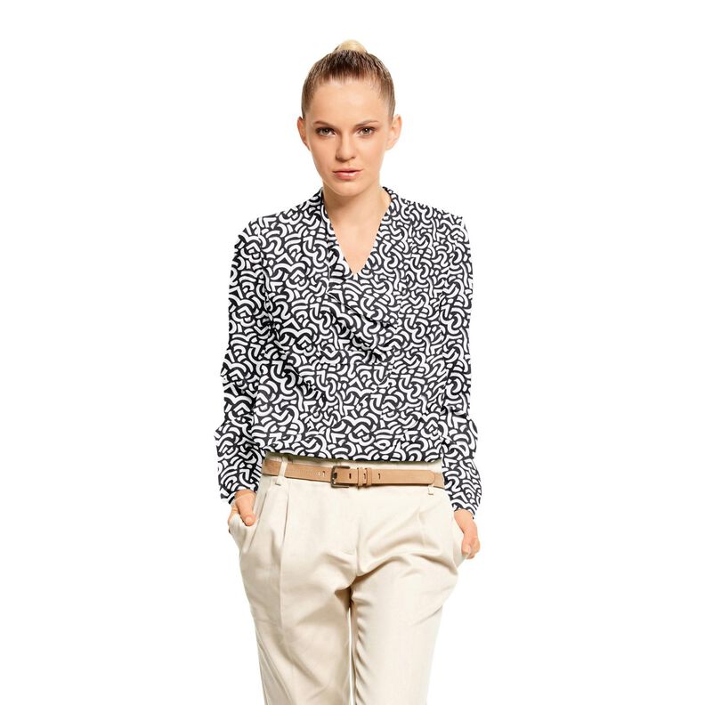 Viskózová tkanina Abstraktní vlnovky – černá/bílá | Zbytek 70cm,  image number 5