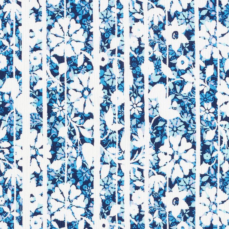 Viskózový krep květiny a větve – namornicka modr/světle modra,  image number 1
