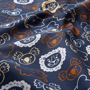 Bavlněný popelín Zvířecí obličeje | Poppy Fabrics – modrošedá, 