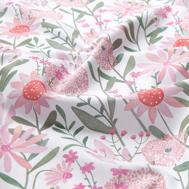Bavlněný popelín velké luční květiny digitální potisk | Poppy Fabrics – bílá,  image number 2