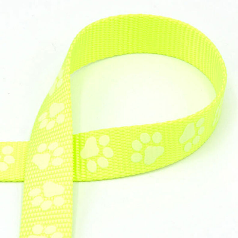 Reflexní tkaná páska Vodítko pro psa Tlapky [20 mm] – žlutá neonová,  image number 1