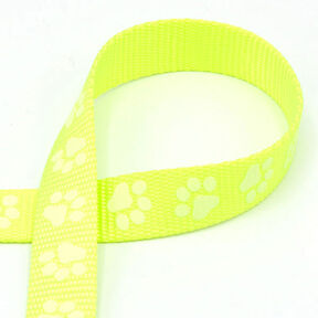 Reflexní tkaná páska Vodítko pro psa Tlapky [20 mm] – žlutá neonová, 