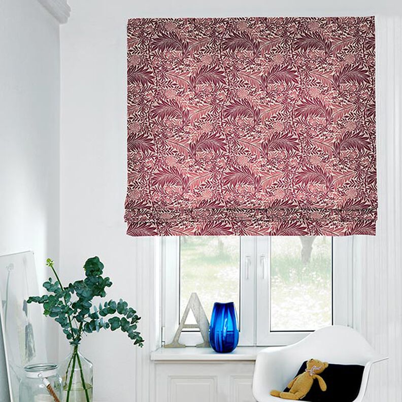 Dekorační látka Polopanama Květy a úponky – přírodni/burgundská červená,  image number 6