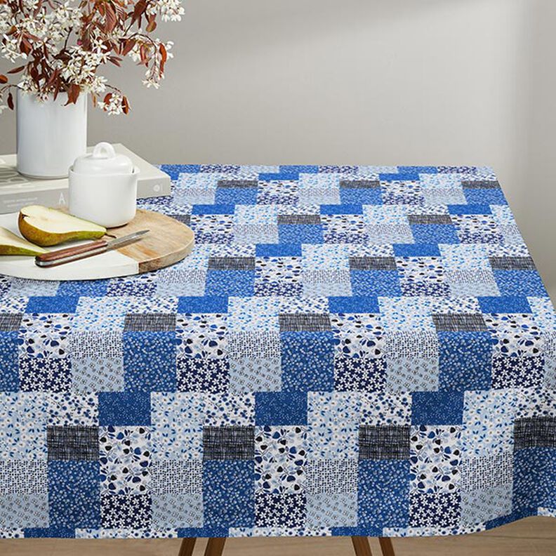 Bavlněná látka Kreton Vzhled patchworku – bílá/modrá,  image number 5