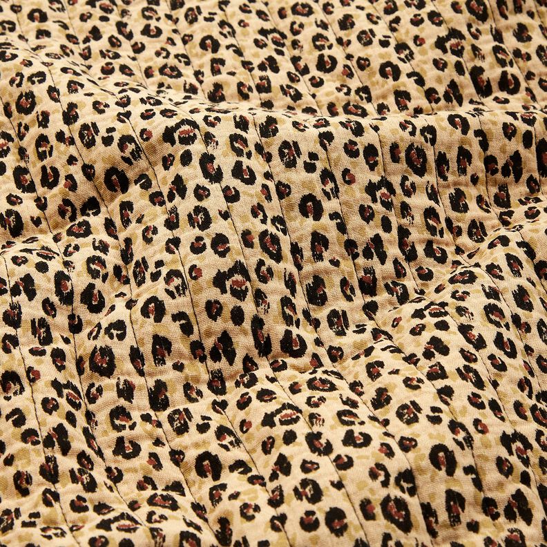 Mušelín Prošívaná látka Leopardí vzor – béžová/černá, image number 3