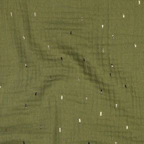 Mušelín / dvojitá mačkaná tkanina Pravoúhelník Fóliový potisk | Poppy Fabrics – piniová/zlatá, 