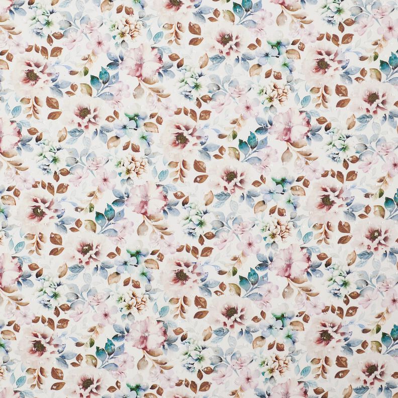 Viskózová tkanina Dobby akvarelové květiny – kremová,  image number 1
