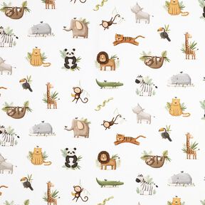 GOTS Bavlněný žerzej Roztomilá stepní zvířata digitální potisk | Poppy Fabrics – bílá/světle olivová, 