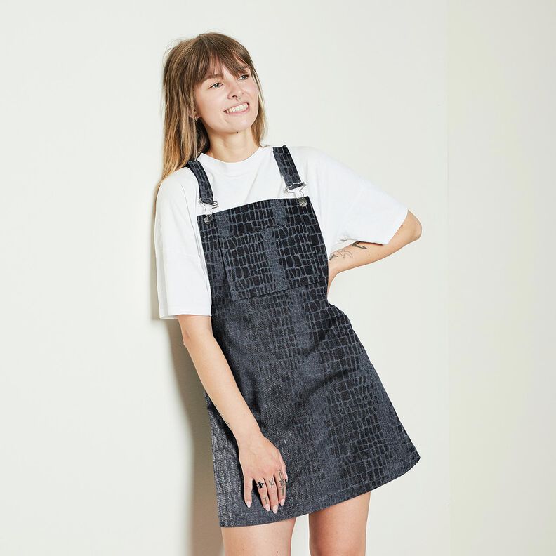 Viskózový denim s hadím vzorem – černomodrá, image number 5