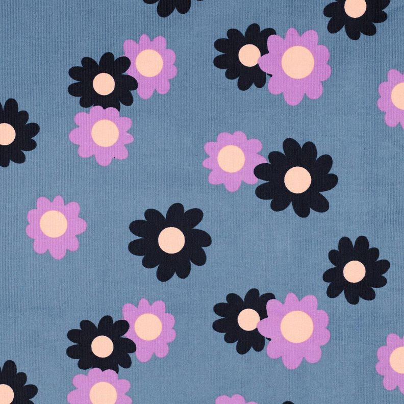 Dětský manšestr Květiny | Poppy Fabrics – džínově modrá/levandulová,  image number 1