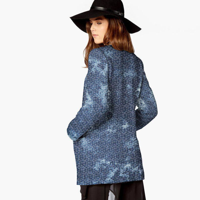 Prošívaná tkanina chambray květinová batika – džínově modrá,  image number 7