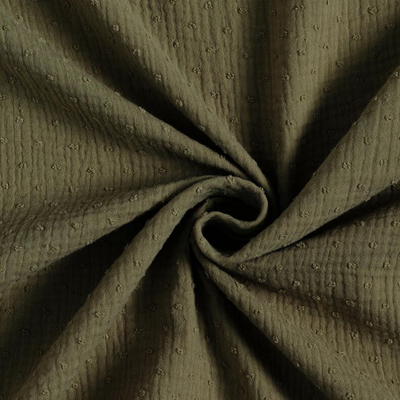 Mušelín / dvojitá mačkaná tkanina dobby – khaki | Zbytek 90cm,  image number 3