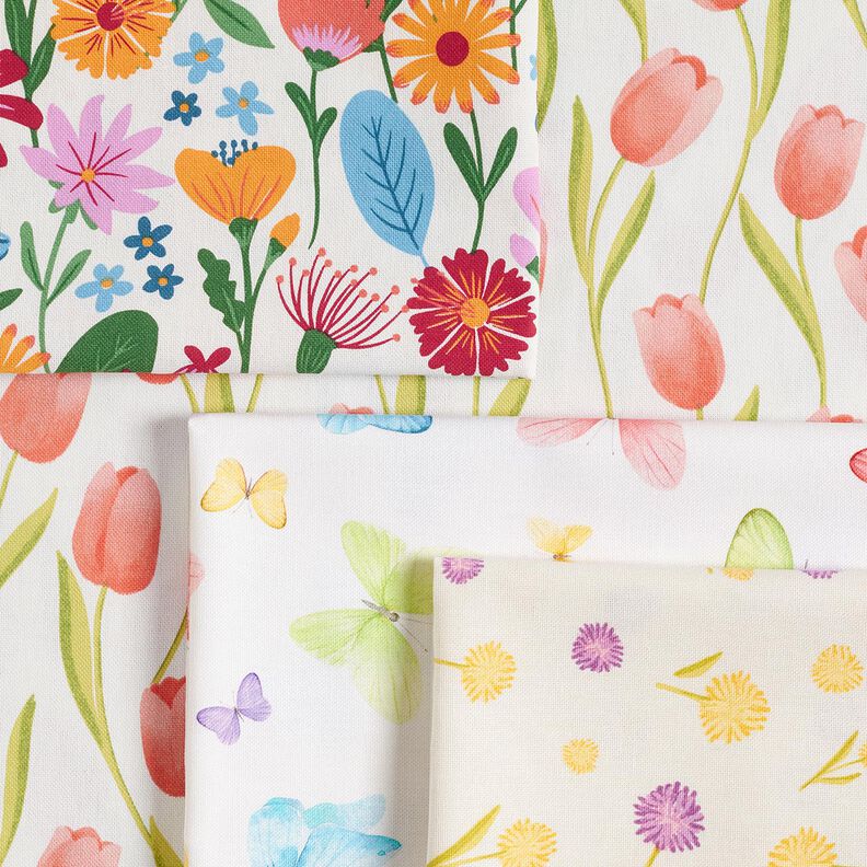 Dekorační látka Polopanama Tulipány – slonová kost/humrová,  image number 5