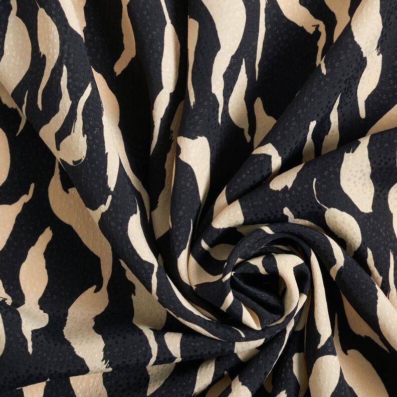 Viskózová tkanina Abstraktní vzor zebry – černá/světle béžová,  image number 3