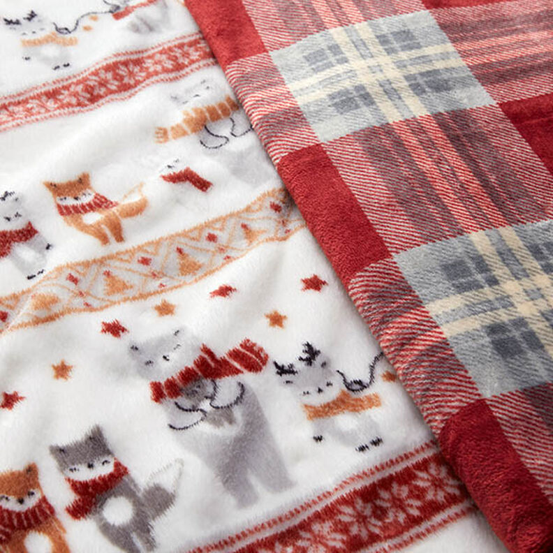 Hebký fleece Zvířátka v zimě – bílá/karmínově červená, image number 6