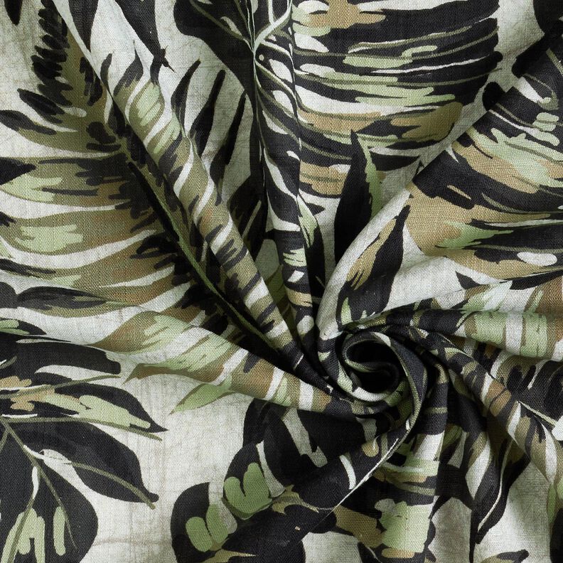 Směs vizkózy a lnu Digitální tisk Monstera – mlhově šedá/světle khaki,  image number 3