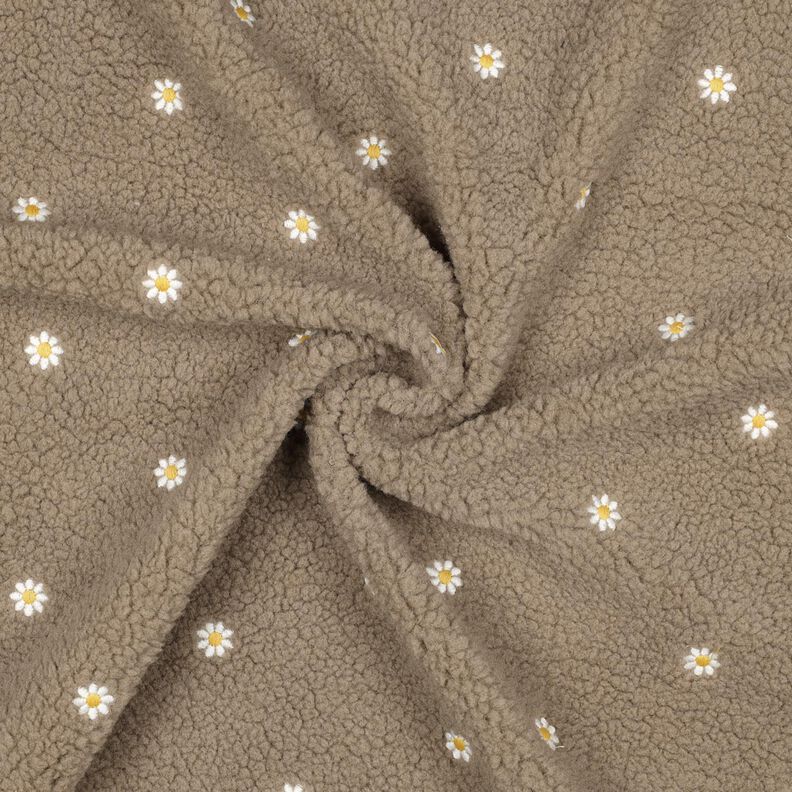 Plyš teddy Vyšívané kytičky | Poppy Fabrics – tmavá taupe, image number 3