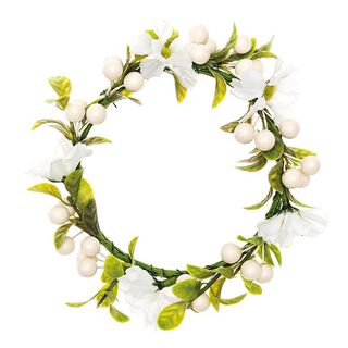 Dekorační květinový věnec s bobulemi [Ø 10 cm/ 16 cm] – bílá/zelená, 