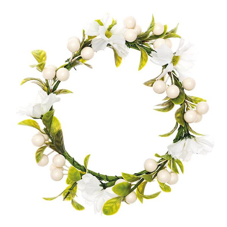 Dekorační květinový věnec s bobulemi [Ø 10 cm/ 16 cm] – bílá/zelená,  image number 1