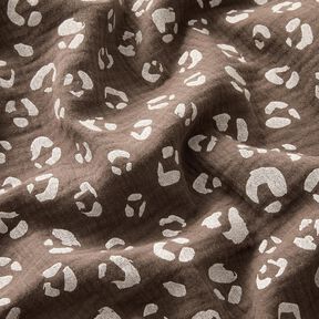 Mušelín / dvojitá mačkaná tkanina Velký leopardí vzor – tmavá taupe/bílá, 