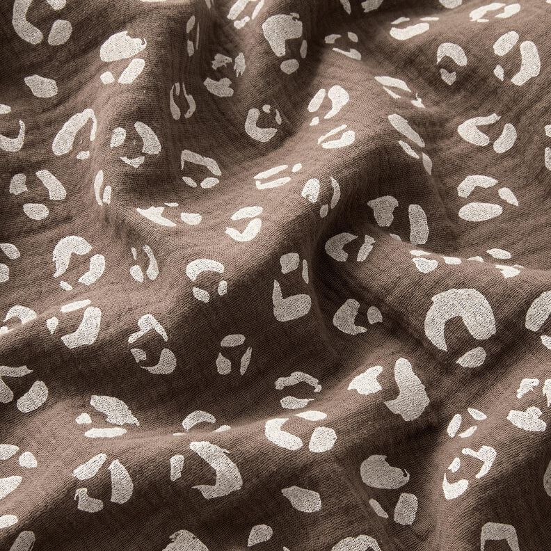 Mušelín / dvojitá mačkaná tkanina Velký leopardí vzor – tmavá taupe/bílá,  image number 2