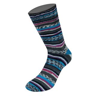 LANDLUST Sockenwolle „Bunte Bänder“, 100g | Lana Grossa – antracitová/modrá aqua, 