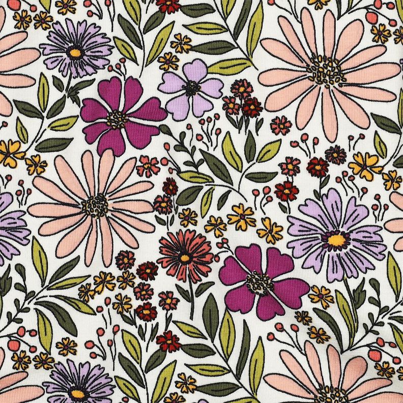 Bavlněný žerzej Moře květin | Poppy Fabrics – vlněná bílá/šeříková,  image number 2