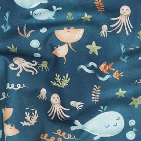 Bavlněný popelín Šťastná mořská zvířata digitální potisk | Poppy Fabrics – oceánská modrá, 