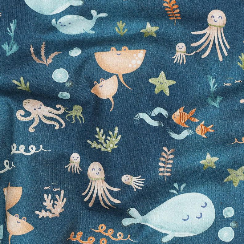Bavlněný popelín Šťastná mořská zvířata digitální potisk | Poppy Fabrics – oceánská modrá,  image number 2