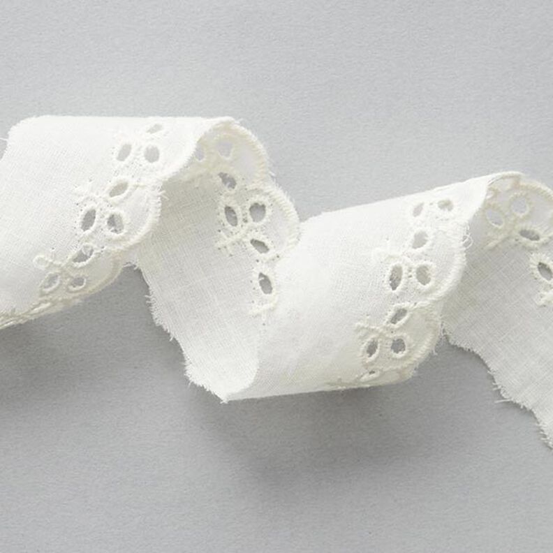 Festonová krajková stuha s listy [ 30 mm ] – vlněná bílá,  image number 1