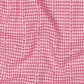 Bavlněná látka Žakár kára a srdíčka – pink/bílá,  Bavlněná látka Žakár kára a srdíčka – pink/bílá,
