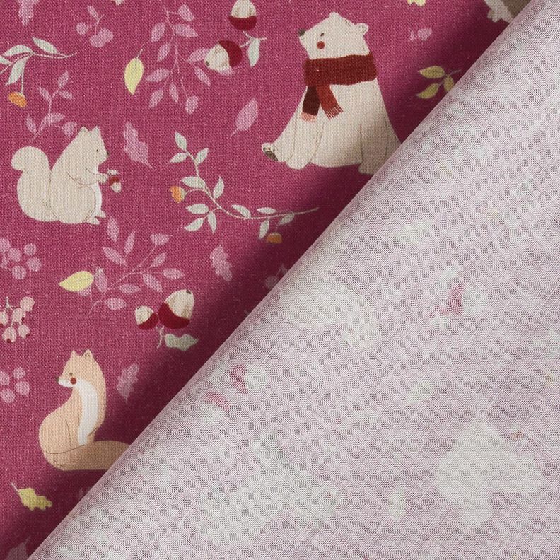 Bio bavlněný popelín Podzimní lesní zvířata – purpurová, image number 4